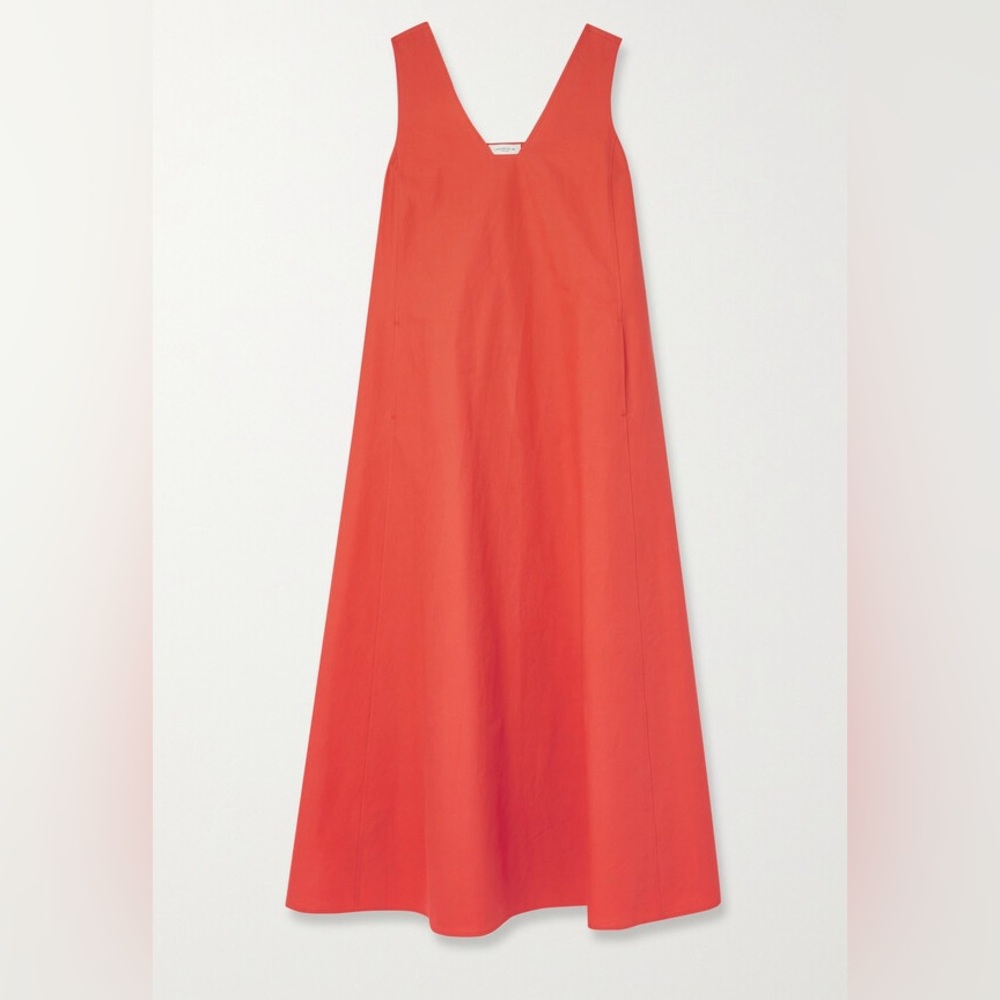 🧡NWT LAFAYETTE148NY HARPER COTTON POPLIN DRESS IN VIBRANT PERSIMMON SIZE L - Picture 4 of 13